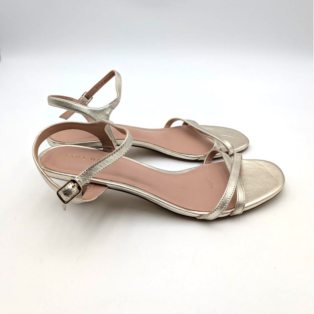 Cole Haan Leni Kitten Heel Sandals Women's Soft Gold Leather Size US8B EU38.5 - Picture 3 of 11